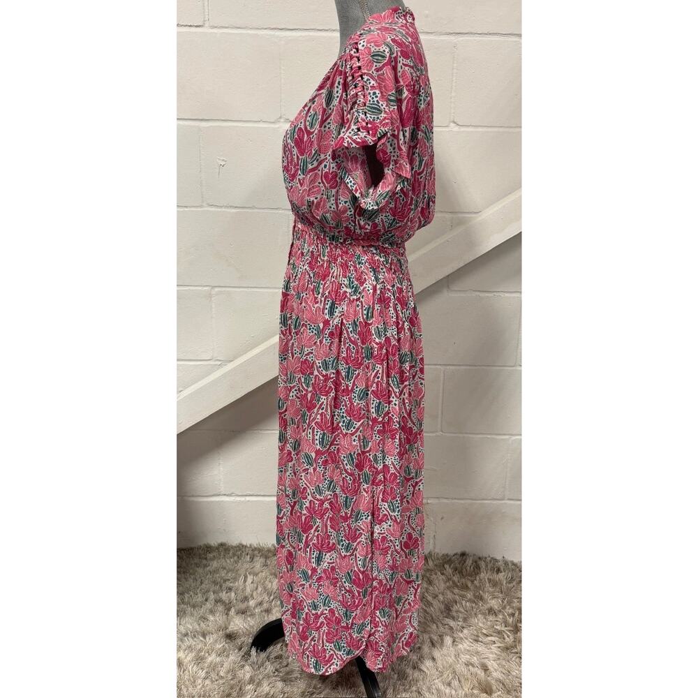 Poupette St Barth Becky Pink Kaktus Print Button Front Short Sleeve Maxi Dress - Picture 6 of 14
